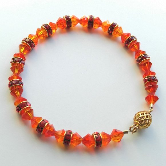 Saturnine Sparkle Jewelry - Handmade Swarovski Fire Opal and Siam Red Bracelet